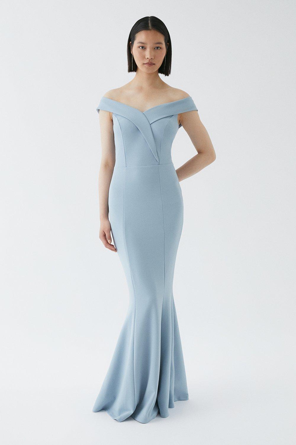 Dresses Sculpting Crepe Bardot Fishtail Bridesmaids Maxi Dress